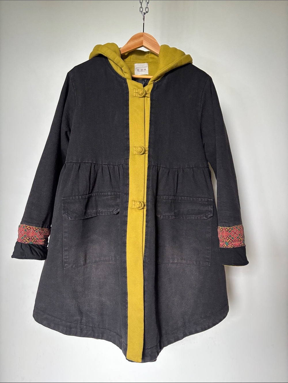 YESHENGYI Denim Coat Grunge Washed Black Size Medium